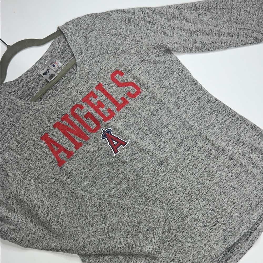 Majestic Heather Gray Long Sleeve Tee with Red Angels Design XL - Picture 4 of 8